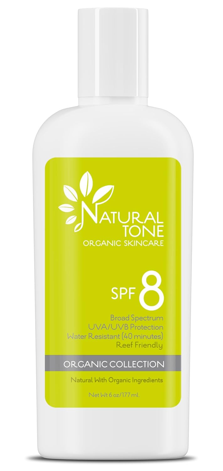 SPF8 Broad Spectrum Natural Sun screen, Soothing and Hydrating Mineral Sunscreen, Vegan, Paraben-Free Sunblock, Water-Resistant Sunscreen for Face and Body, 6oz - Natural Tone Organic Skincare