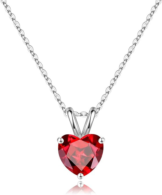 SMILEST Dainty Heart Birthstone Necklace for Women, 925 Sterling Silver Necklace Sparkling Heart Pendant, Anniversary Birthday Gifts for Women Mom Wife Daughter Girlfriend Grandma