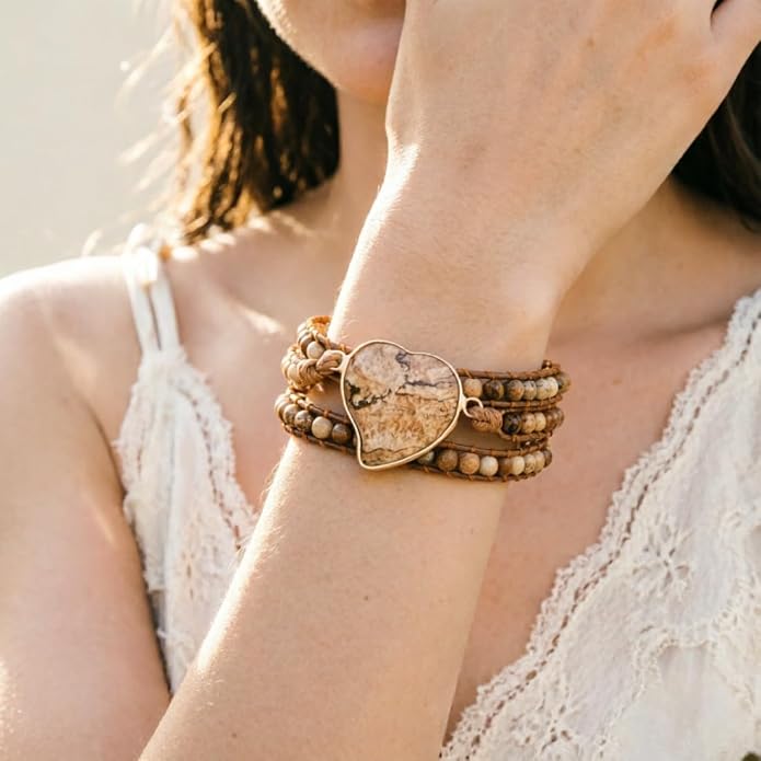YGLINE Natural Stone Bracelet 3 Wraps Bracelet Handmade Boho Bracelet for Women Bracelet