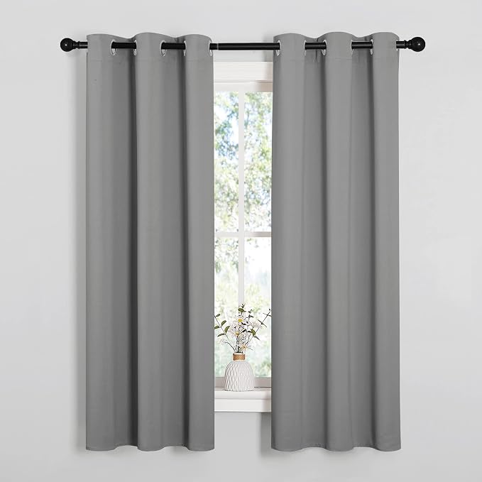 NICETOWN Silver Grey Blackout Curtain Panels for Bedroom, Thermal Insulated Grommet Top Blackout Draperies and Drapes (2 Panels, W34 x L63 inches)