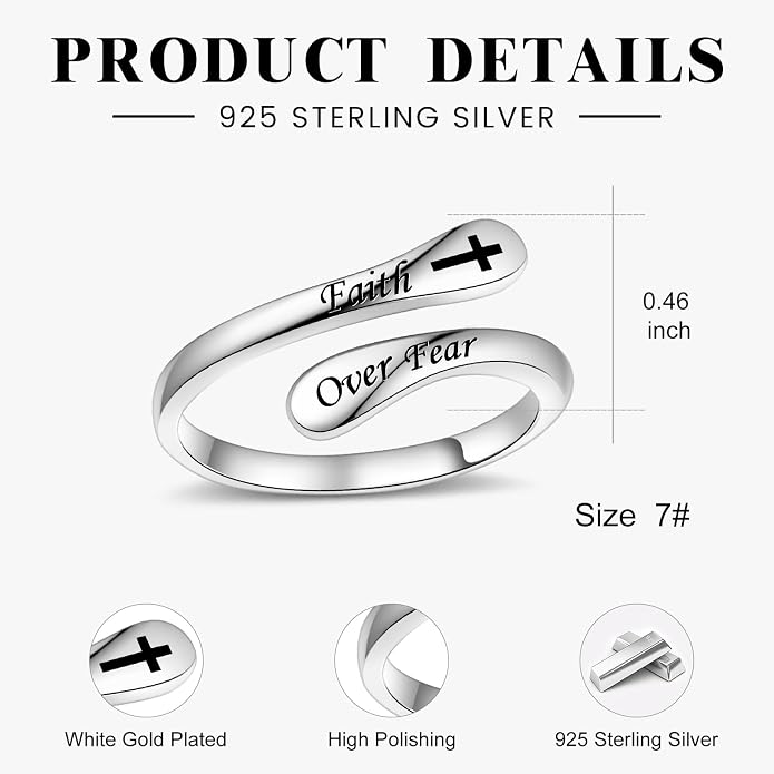 Fookduoduo 925 Sterling Silver Ring Inspirational Jewelry adjustable Wrap Open Rings for Women