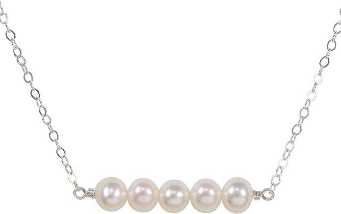 Pearl Birthday Necklace for Women, Sterling Silver Freshwater Pearl Bar Necklace, 30th 40th 50th 60th 70th Milestone Birthday Gift for Her, Meaningful Handmade Jewelry