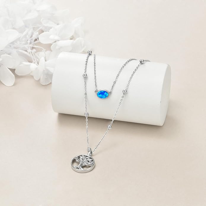 MONGAS Tree of Life/Infinity Cross/Lock and Key/Lotus/Hamsa/Horse/Strawberry/Opal/Lariat/Dragonfly/Heart/Violin Layered Necklace Sterling Silver for Women