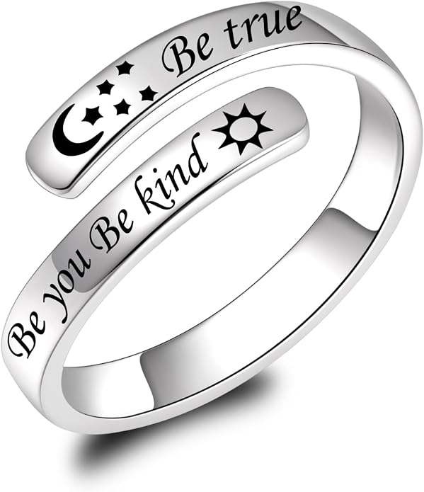 BEILIN 925 Sterling Silver Inspirational Jewelry Rings Adjustable Ring Personality Encouragement Gift for Teens Women
