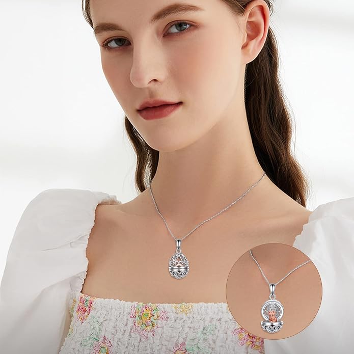 AXELUNA Fox Necklace Sterling Silver Easter Egg Necklace Fox Pendant Animal Jewelry Gifts for Women Girls Birthday Graduation Gift