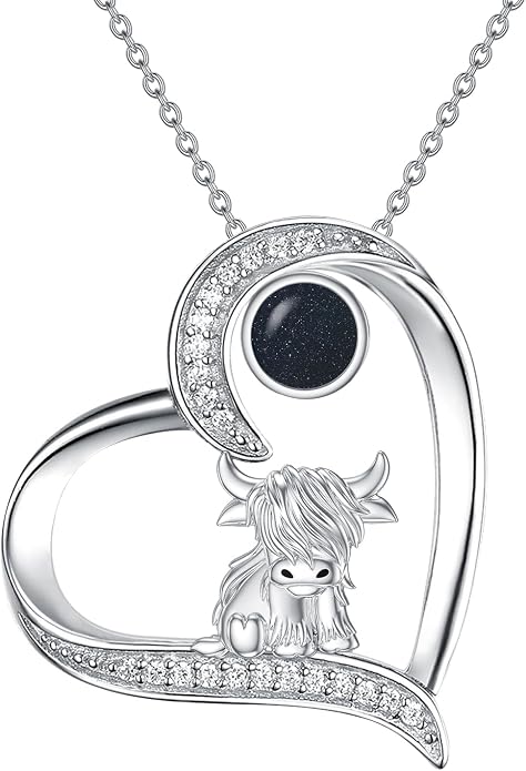 Highland Cow Gifts for Women 925 Sterling Silver Highland Cow Birthstone Necklace Fluffy Cow Jewelry Gifts Birthday Christmas