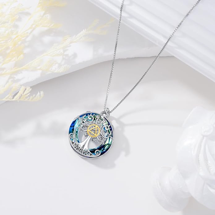TOUPOP Tree of Life Necklace 925 Sterling Silver Celtic Knot Tree Pendant Jewelry with Blue Crystal Christmas Gifts for Women