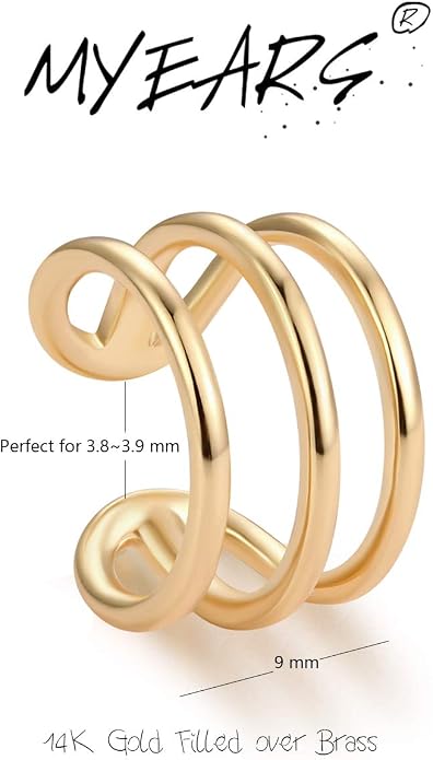 MYEARS Women Ear Cuff Earring Gold Non Pierced Ear Cartilage Clip on Wrap Hoop 14K Gold Filled Tiny Boho Beach Simple Minimalist Delicate Handmade Hypoallergenic Jewelry Gift-Sold as Single/Pair