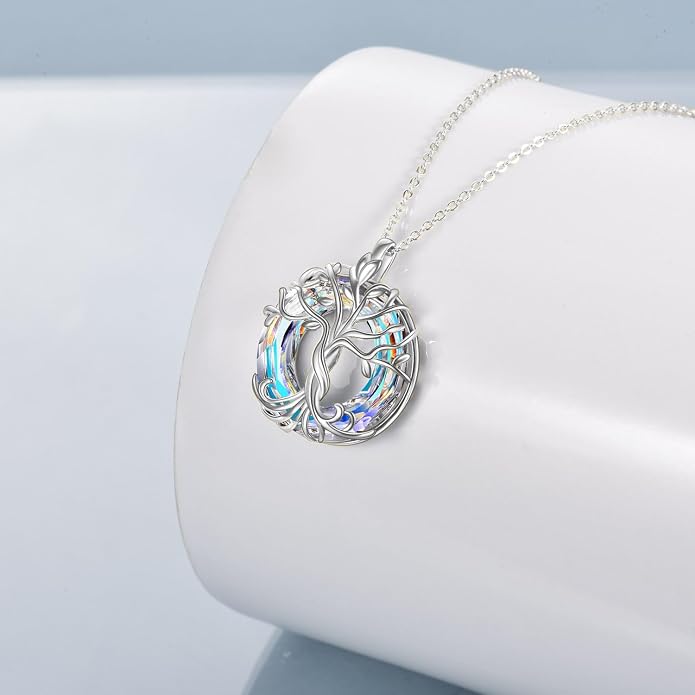 TOUPOP Tree of Life Necklace Gifts for Women 925 Sterling Silver Family Tree Pendant with Crystal Birthday Irish Jewelry Gifts for Women Her Wife Mom