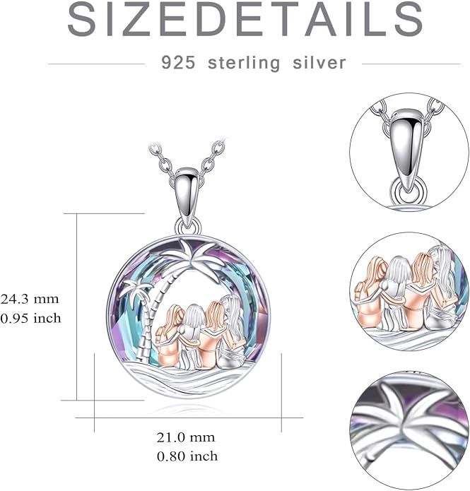 Sisters Necklace Sterling Silver Always My Sister Forever My Friend Jewelry Tree of Life Palm Trees Necklace for Women Female Friendship Jewelry