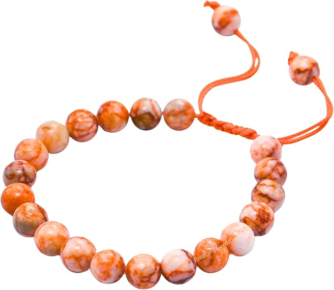 Amazing Gemstone Red Picasso Jasper Bracelet for Women Men's Gifts - Protection Healing Crystal Bracelet - 8mm Gemstone Beaded Adjustable Bracelet Pulseras para Hombres Mujer Stocking Stuffers