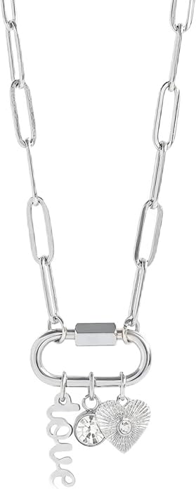Destin Jewelry 18K Gold PVD Faith Charm Necklace for Women, Chunky Paperclip Chain with Carabiner Charm Keeper and Message, Stainless Steel Necklace 18"+2"