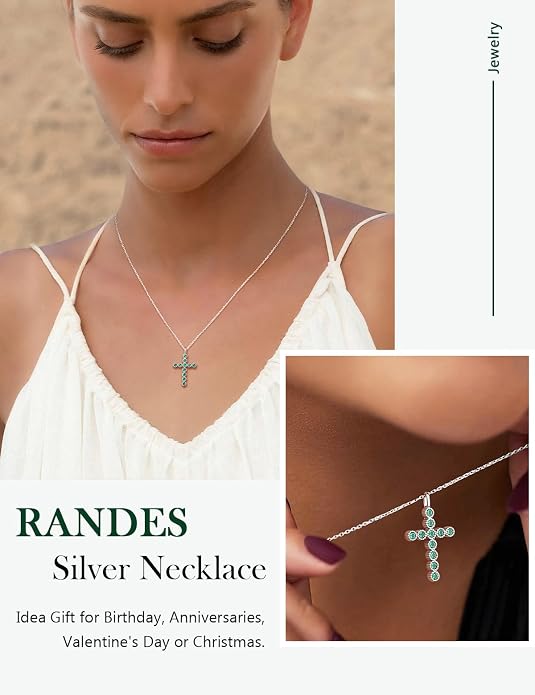 Sterling Silver Cross Necklace for Women Birthstone Religious Jewelry