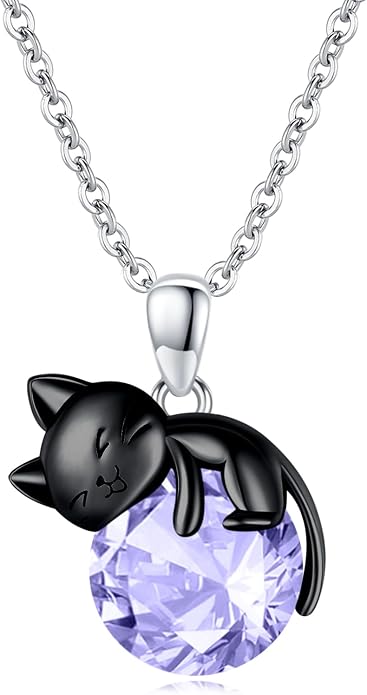 Cat Necklace Sterling Silver Cat Zircon Pendant Gothic Jewelry for Women Animal Lovers Gifts