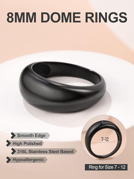 GOLDCHIC JEWELRY Chunky Dome Ring for Women, Stainless Steel Bold Stacking Croissant Statement Ring For Men (Size 7-12, Custom)