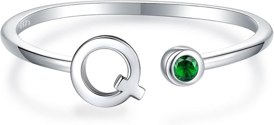 925 Sterling Silver Initial Letter Birthstone Rings for Women Adjustable 1-12 Month Birthstone Alphabet Stacking Ring for Teens Girls Stackable Birthstone Rings Birthday Jewelry Gift for Daughter Mom