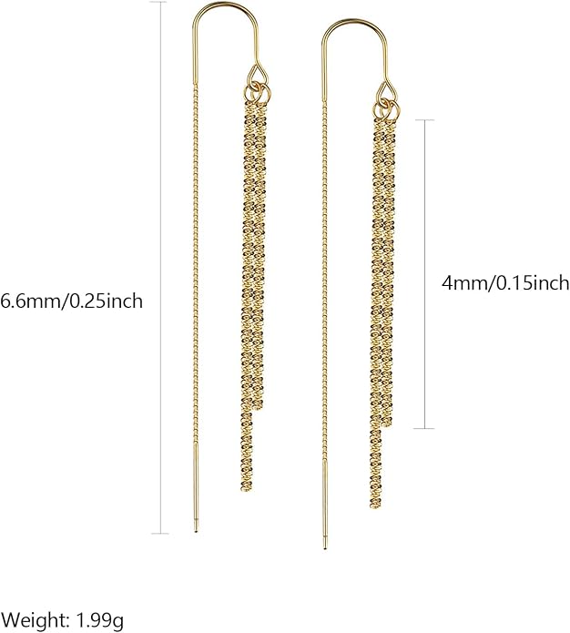 925 Sterling Silver Tassel Chain Dangle Earrings for Women Sparkling Long Fringe Dangle Drop Earrings Bling Line Minimalist Wedding Studs Earring Jewelry Birthday Christmas Gifts for Her