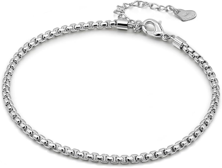 Dankadi Women 925 Sterling Silver Anklets Bracelet Men Simple Chopin/Box Chain/Twist Rope Chain Summer Beach Foot 24k Gold Plated Jewelry Gift
