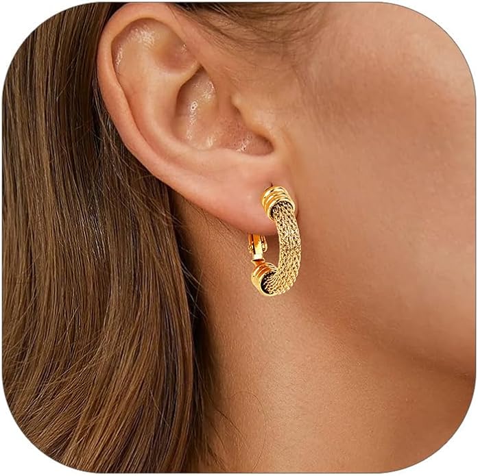 FOCALOOK 14K Gold Plated Hoop Earrings, Lightweight Hypoallergenic Large Stainless Steel Black Hoops Earrings for Women 20/30/40/50/60/70/80mm