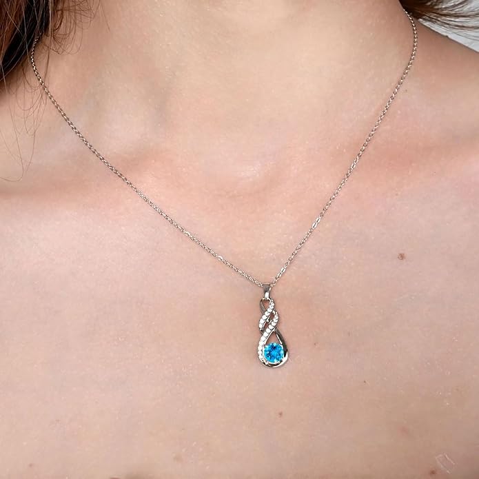 Birthstone Necklaces for Women 925 Sterling Silver Infinity Pendant Created Gemstone Jewelry for Her, 16"+2"