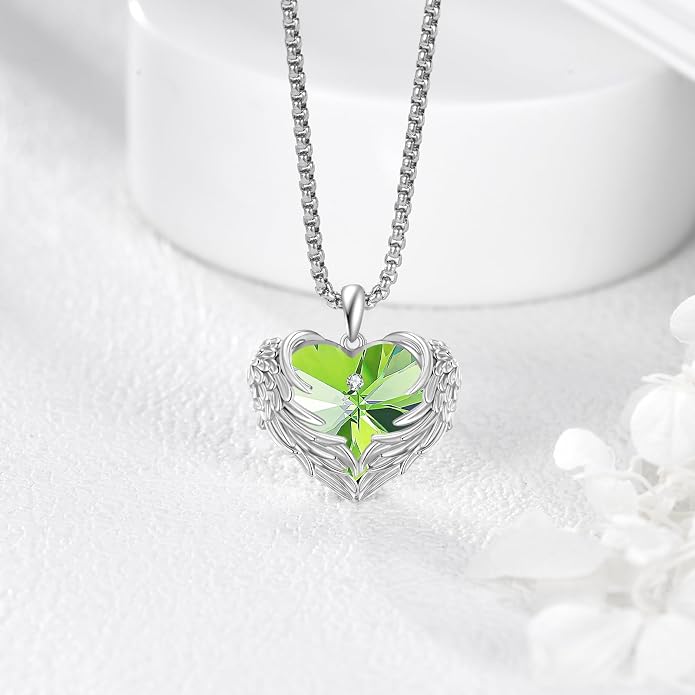 Angel Wings Necklace for Women 925 Sterling Silver Birthstone Guardian Necklace Jewelry Angel Wings Moonstone, Crystal Pendant Jewelry Gifts