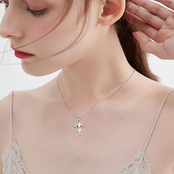 Birthstone Axolotl Necklace Sterling Silver Axolotl Pendant Cubic Zirconia Jewelry Birthday Gifts for Women Men