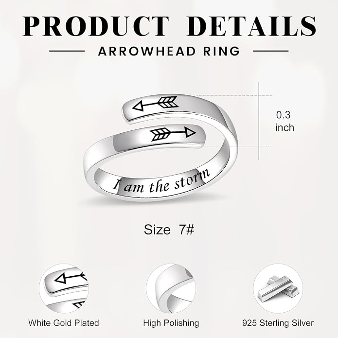 BEILIN 925 Sterling Silver Inspirational Jewelry Rings Adjustable Ring Personality Encouragement Gift for Teens Women