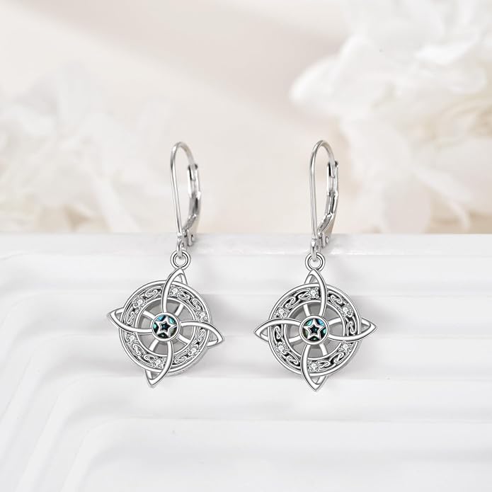 AOBOCO Abalone Shell Earrings for Women 925 Sterling Silver Airplane Celtic Knot Dangle Leverback Earrings Jewelry Mothers Day Birthday Gifts for Mom Friends