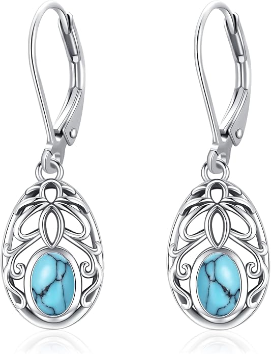 Dangle Earrings Sterling Silver Moonstone/Turquoise/CZ/Crystal Earrings for Women Tree of Life Animal Filigree Leverback Earrings Jewelry Gifts
