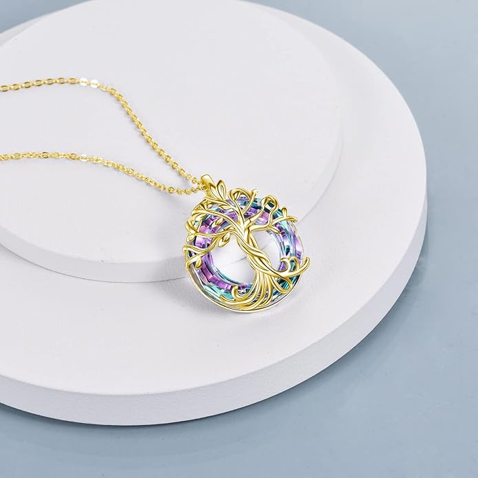 TOUPOP Tree of Life Necklace Gifts for Women 925 Sterling Silver Family Tree Pendant with Crystal Birthday Irish Jewelry Gifts for Women Her Wife Mom
