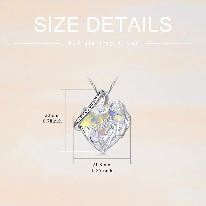 PROESS S925 Sterling Silver Daughter Heart Pendant Necklace from Dad Mom I Love You Forever Jewelry