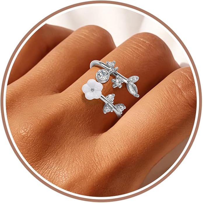 Gold Birthstone Rings for Women Non Tarnish Fashion Stackable Dainty 14KGold PlatedSilver/Rose Adjustable Emerald Green Ring Cubic Zirconia Gemstone Cute Pearl Shell Flower Promise Ring Engagement Birthday Gifts