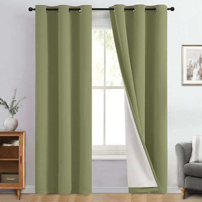 Yakamok Sage Blackout Curtains 84 Inches Long for Bedroom 40" Wide 2 Panel | Blackout Curtain Panels for Bedroom, 2 Thick Layers Grommet Top Thermal Insulated Drapes with White Back for Living Room