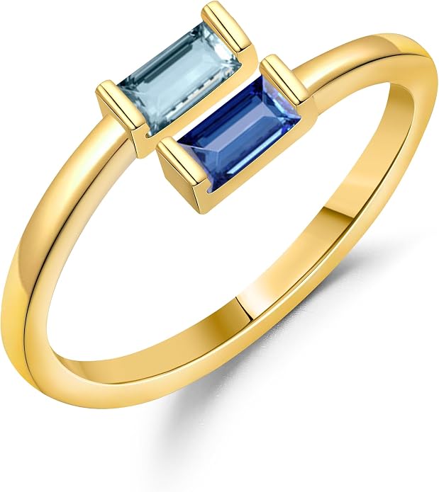 JSJOY Birthstone Rings for Women Dainty Emerald Blue Ring Birthday Gifts for Mom Her Gemstones CZ Ring for Teens Gold Rings That Don't Tarnish Adjustable Ring Jewelry Gifts