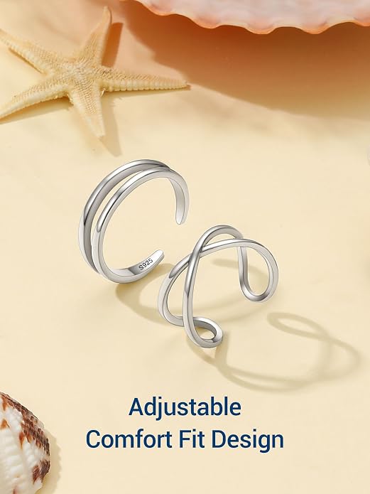 PROSILVER Adjustable Toe Rings for Women, Summer Beach Foot Jewelry, 925 Sterling Silver Open Toe Rings, Dainty Pinky Ring, Thumb Ring, Come with Box