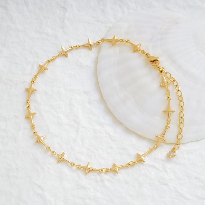 MEVECCO Anklet for Women Gold Chain 14K Gold Plated Dainty Boho Beach Summer Simple Foot Jewelry Ankle Bracelet