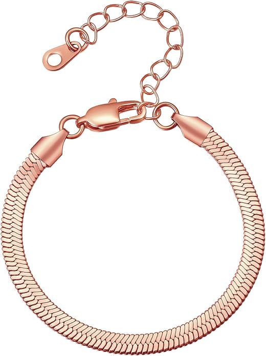 FindChic Elegant Herringbone Snake Chain Anklets/Bracelets 3MM/5MM Width Stainless Steel/18K Gold/Rose Gold Plated/Black 4 Color Options, 8.3'' 8.5'' 10.5'' Length, with Gift Box