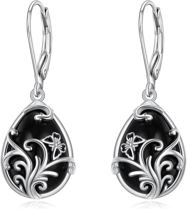925 Sterling Silver Filigree Dangle Drop Earrings Daisy/Lotus/Rose Flower/Moonstone Leverback Teardrop Earrings for Women Infinity Celtic Knot Daisy Lotus Jewelry for Mothers Day