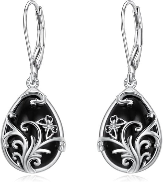 925 Sterling Silver Filigree Dangle Drop Earrings Daisy/Lotus/Rose Flower/Moonstone Leverback Teardrop Earrings for Women Infinity Celtic Knot Daisy Lotus Jewelry for Mothers Day