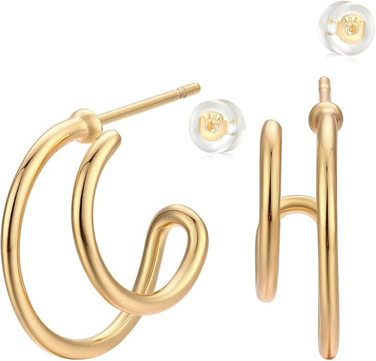 MYEARS Women Hoop Earrings Gold 14K Gold Filled Small Simple Handmade Hypoallergenic Everyday Illusion Jewelry