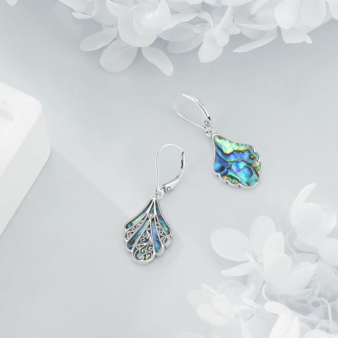 Abalone Shell Dangle Drop Earrings for Women 925 Sterling Silver Filigree Bohemian Earrings Jewelry Gift