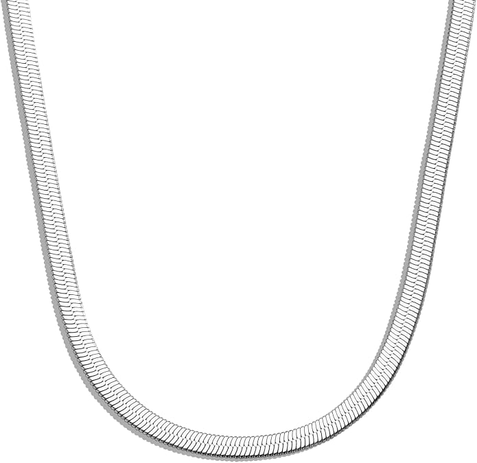 WomenGifts 14K Gold Silver Plated Herringbone Necklace for Women, Dainty Snake Chain Choker, Trendy Simple Long Layered Jewelry Non Tarnish, 3/4/5/8mm,14,16,18,20,22,24,26 Inch Thin & Chunky Options