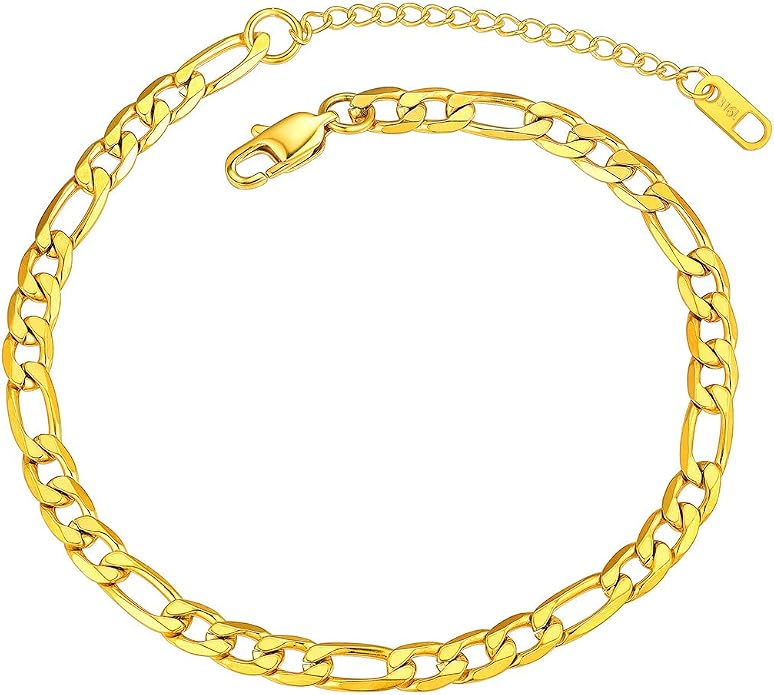 ChainsPro Resizable Anklet Chain for Women Men, Figaro/Wheat/Twist Rope/Cuban Foot Bracelet-Strong with Good Clasp-18K Gold Plated(Send Gift Box)