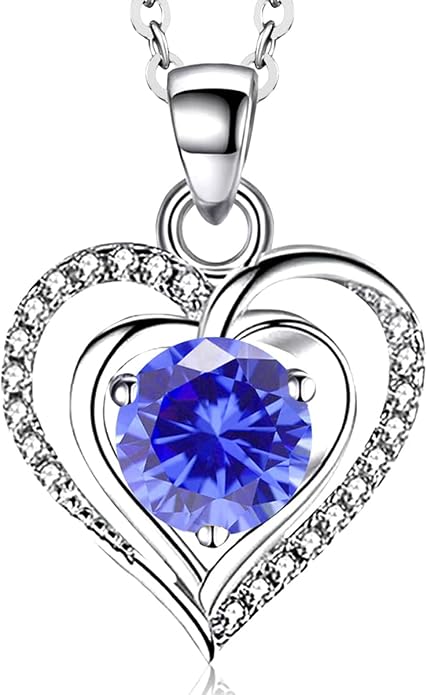 RIVIKO Heart Birthstone Pendant Necklace for Women 925 Sterling Silver Zirconia Necklaces Valentine's Day Anniversary Birthday Mothers Day Jewelry Gifts For Her Mother Wife