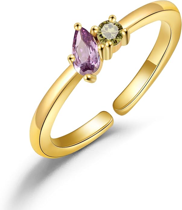 JSJOY Birthstone Rings for Women Dainty Emerald Blue Ring Birthday Gifts for Mom Her Gemstones CZ Ring for Teens Gold Rings That Don't Tarnish Adjustable Ring Jewelry Gifts