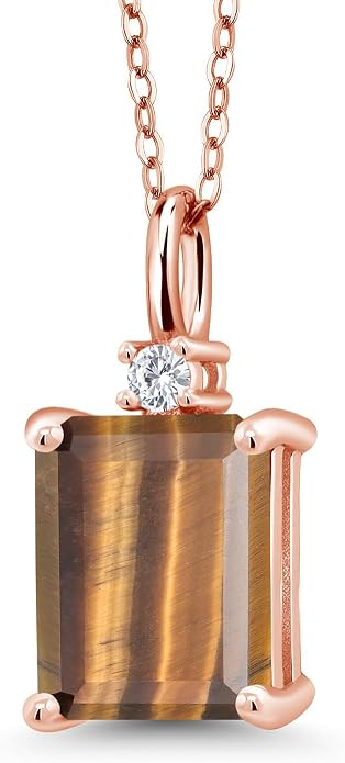 Gem Stone King 925 Sterling Silver Gemstone Birthstone Pendant Necklace for Women | Emerald Cut 10X8MM and Round 2MM | With 18 Inch Chain | Fine Jewelry for Her Mom Wife
