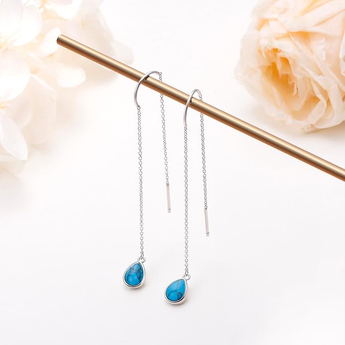 Teardrop Earrings Threader Earrings 925 Sterling Silver Droplet Jewelry Drop Dangle Long Charm Earrings for Women Girls Birthday Gifts