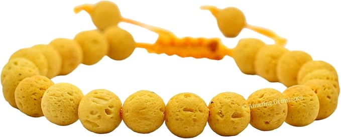 Amazing Gemstone Yellow Lava Bracelet, Gifts for Men & Women - Protection Healing Crystal Bracelet - 8mm Gemstone Beaded Adjustable Bracelet, Pulseras para Hombres Mujer Stocking Stuffers