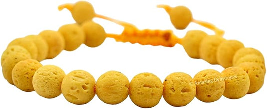 Amazing Gemstone Yellow Lava Bracelet, Gifts for Men & Women - Protection Healing Crystal Bracelet - 8mm Gemstone Beaded Adjustable Bracelet, Pulseras para Hombres Mujer Stocking Stuffers