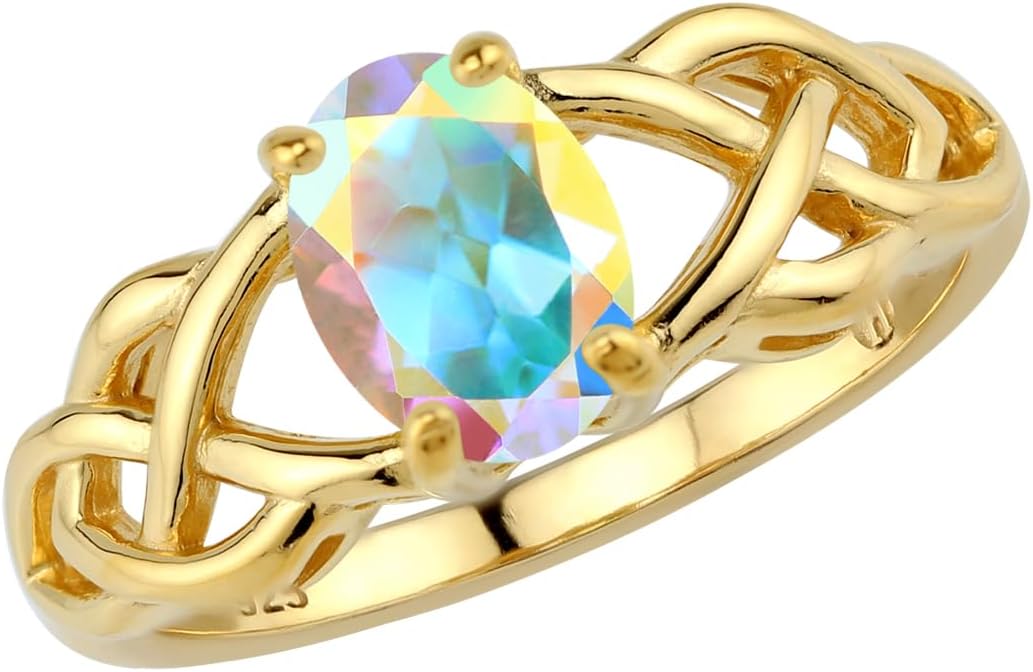 Silvershake 8X6mm Oval Shape Birthstone Gemstone Antique Finishing or Yellow Gold Plated 925 Sterling Silver Celtic Knot Weave Solitaire Ring Jewelry for Women